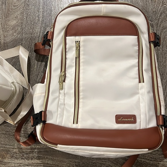NWOT Cream and Brown Backpack with USB port. - Picture 2 of 12